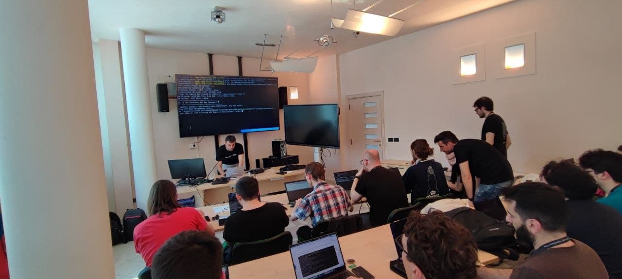 Developers networking during a coffee break